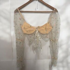 Floral Sheer Crop Top corset mesh ditsy Fairycore Cottagecore S/M